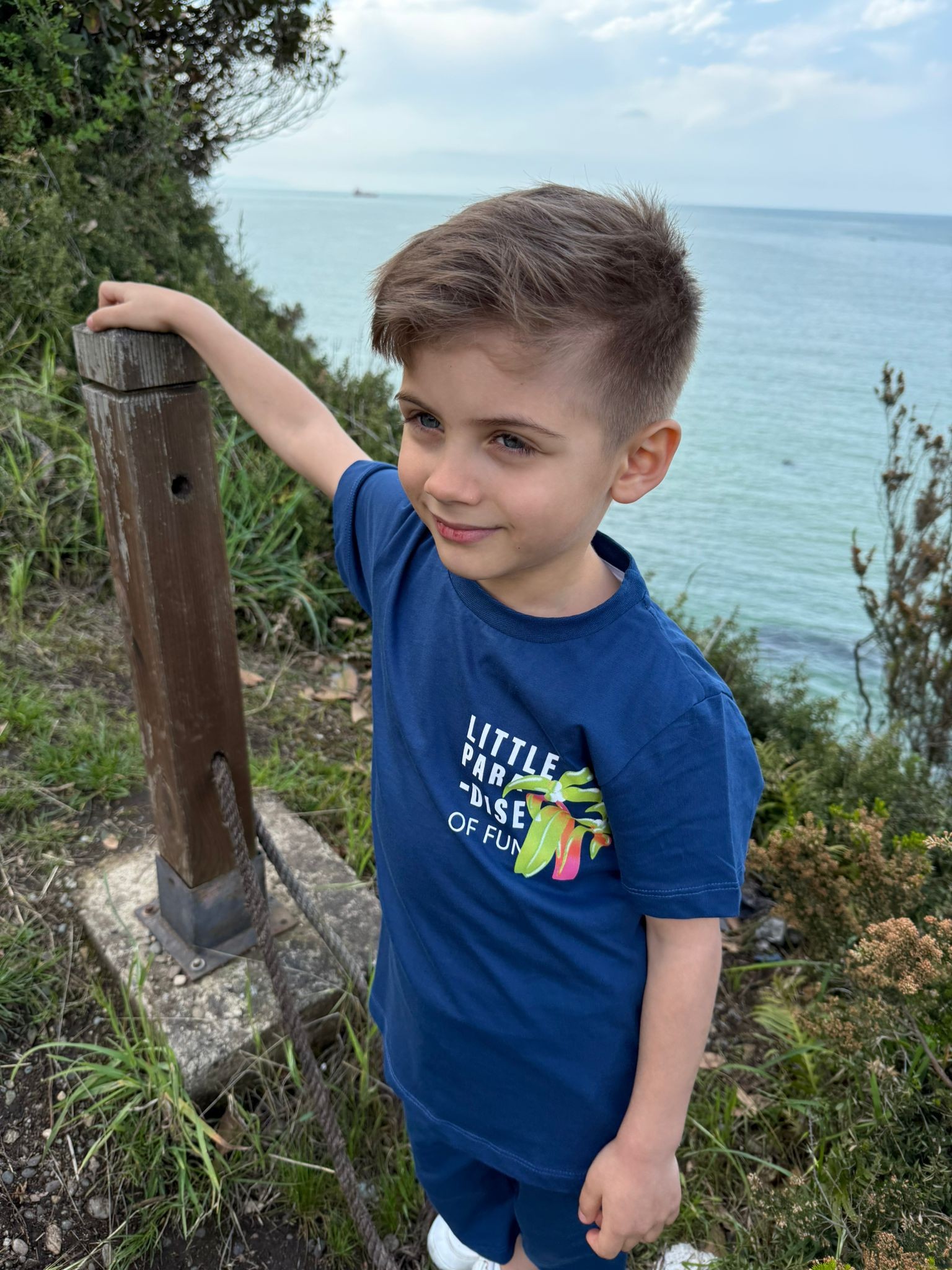 Erkek Çocuk Little Paradise Ön Ve Arka Baskılı Kiremit Tişört - Şort 2'li Takım