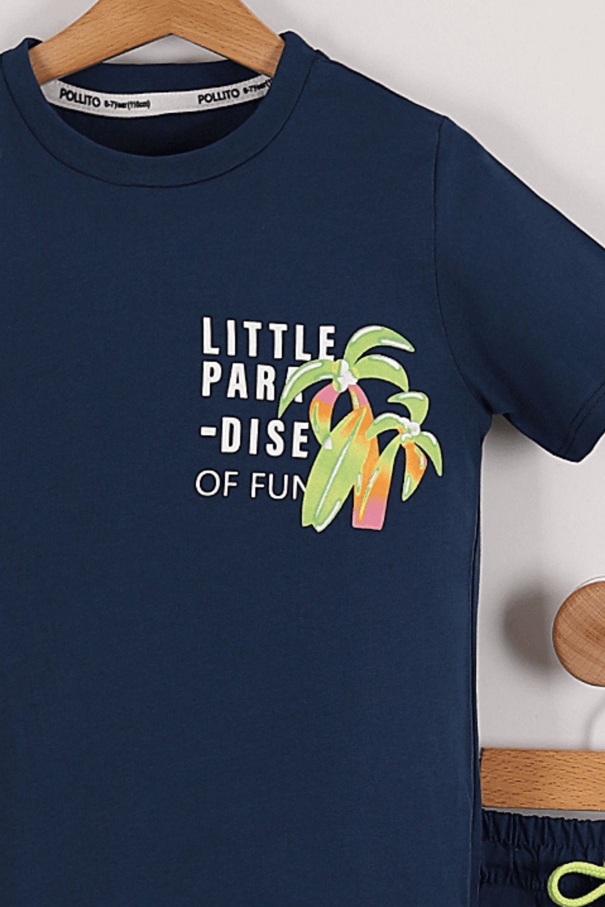 Erkek Çocuk Little Paradise Ön Ve Arka Baskılı Kiremit Tişört - Şort 2'li Takım