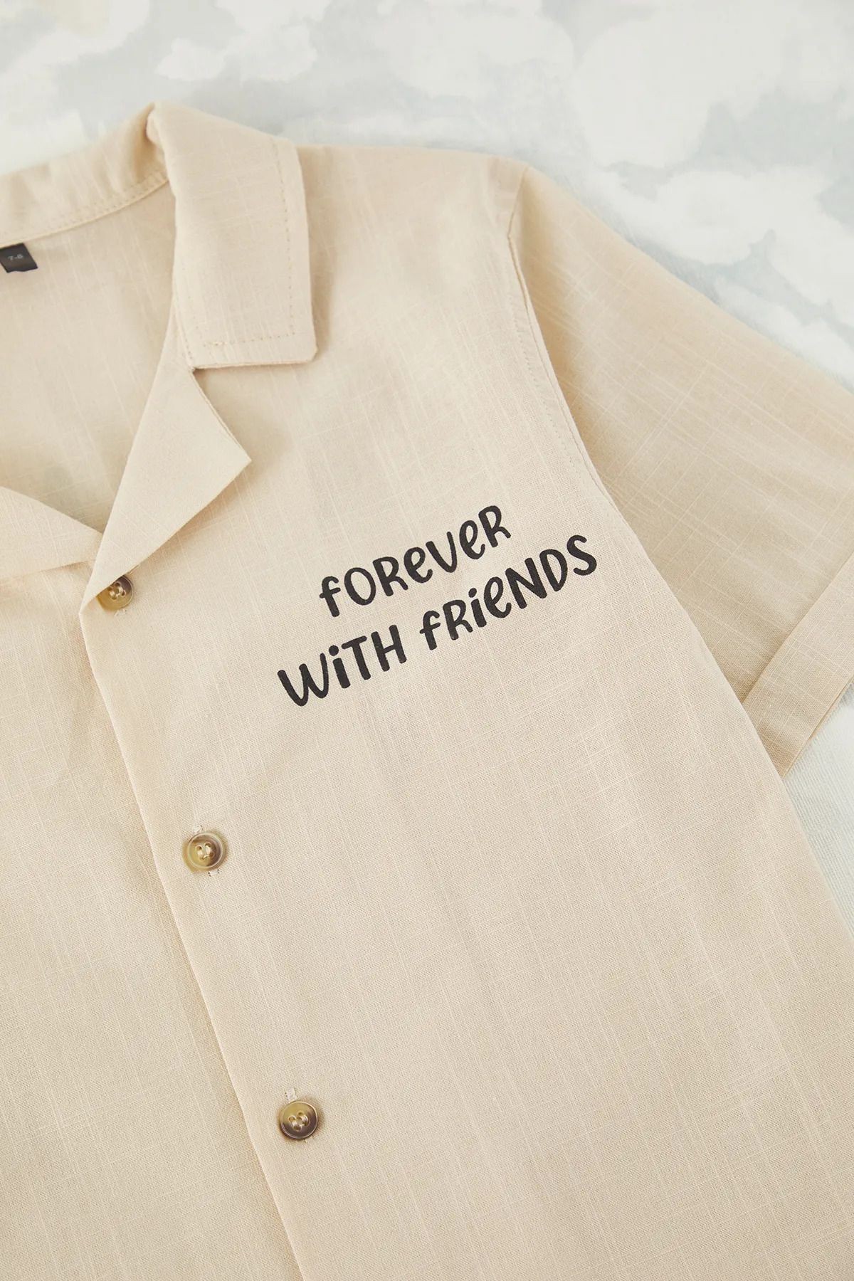Erkek Çocuk Forever With Friends Baskılı Keten Gömlek Lastikli Şort 2'li Takım