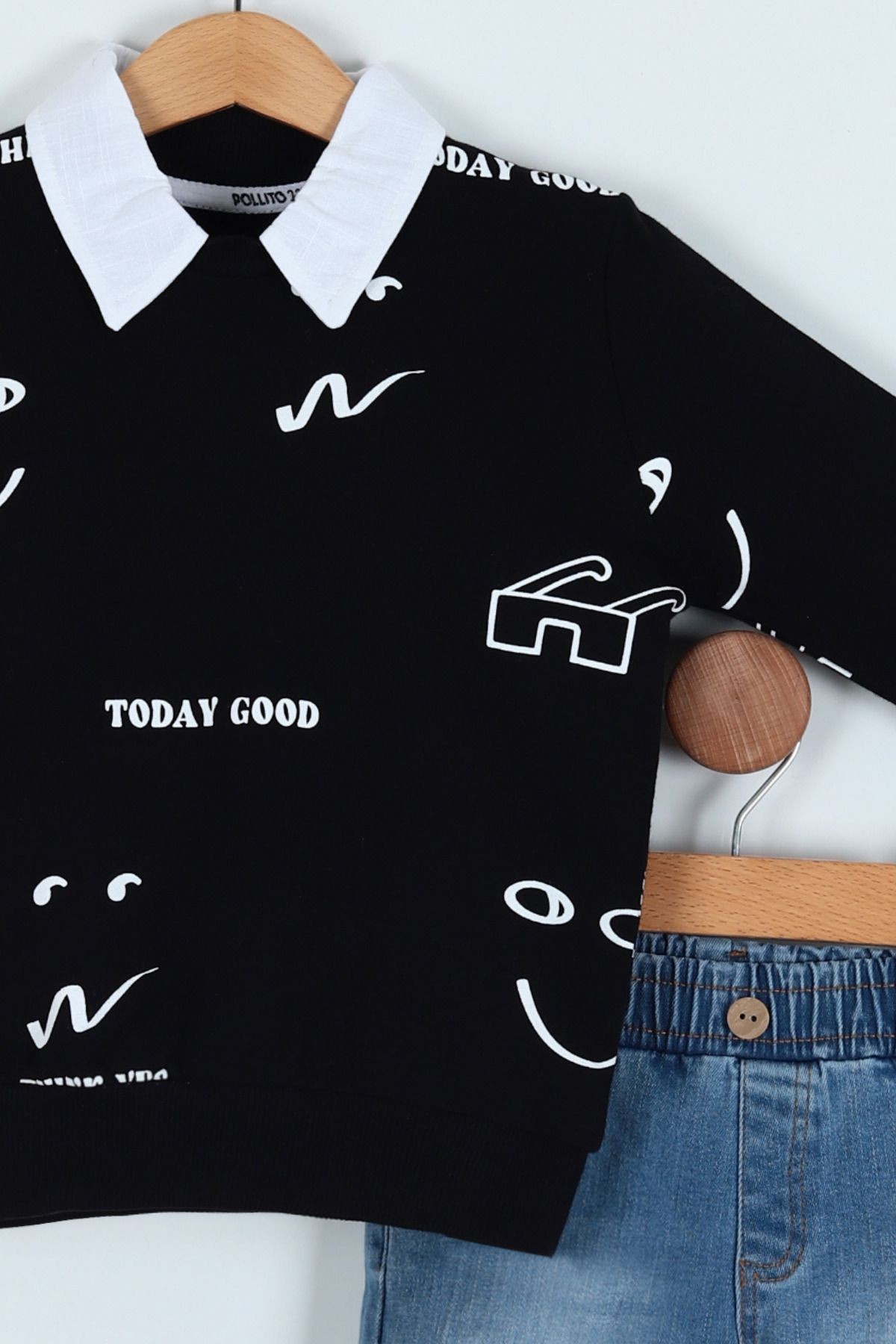 Erkek Çocuk Gömlek Görünümlü Today Good Sweat ve Kot Pantolon 2'li Takım