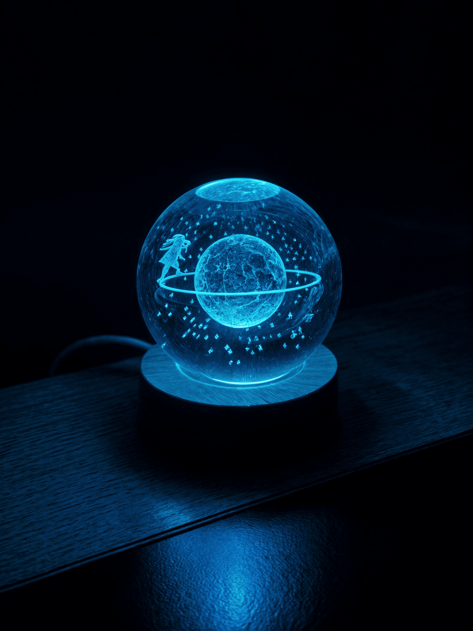 Renk Değiştiren RGB Led Işıklı Satürn Kız Cam Kar Küresi Kristal Gezegen Küre Sevgiliye Hediye