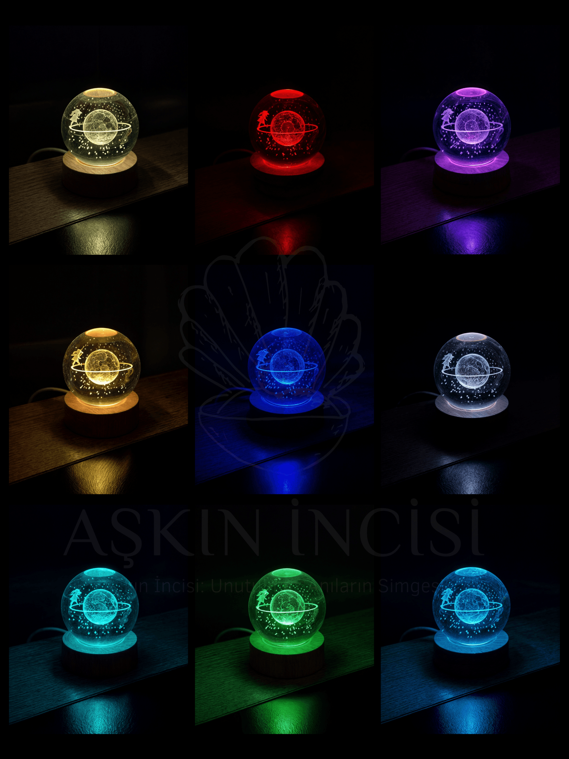 Renk Değiştiren RGB Led Işıklı Satürn Kız Cam Kar Küresi Kristal Gezegen Küre Sevgiliye Hediye