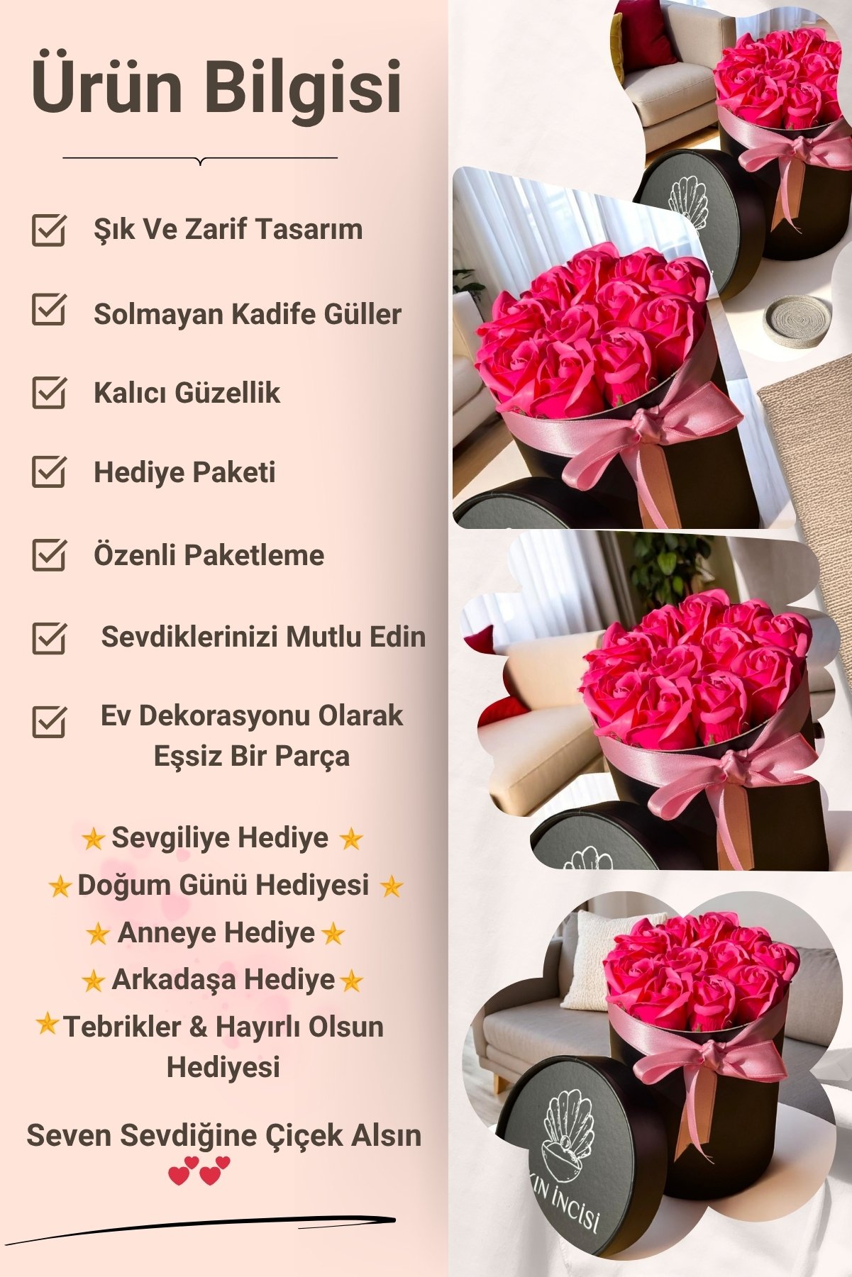 12'li Kokulu Gül Kutusu Pembe Hediyelik Çiçek Anneye Arkadaşa Doğum Günü Hediyesi