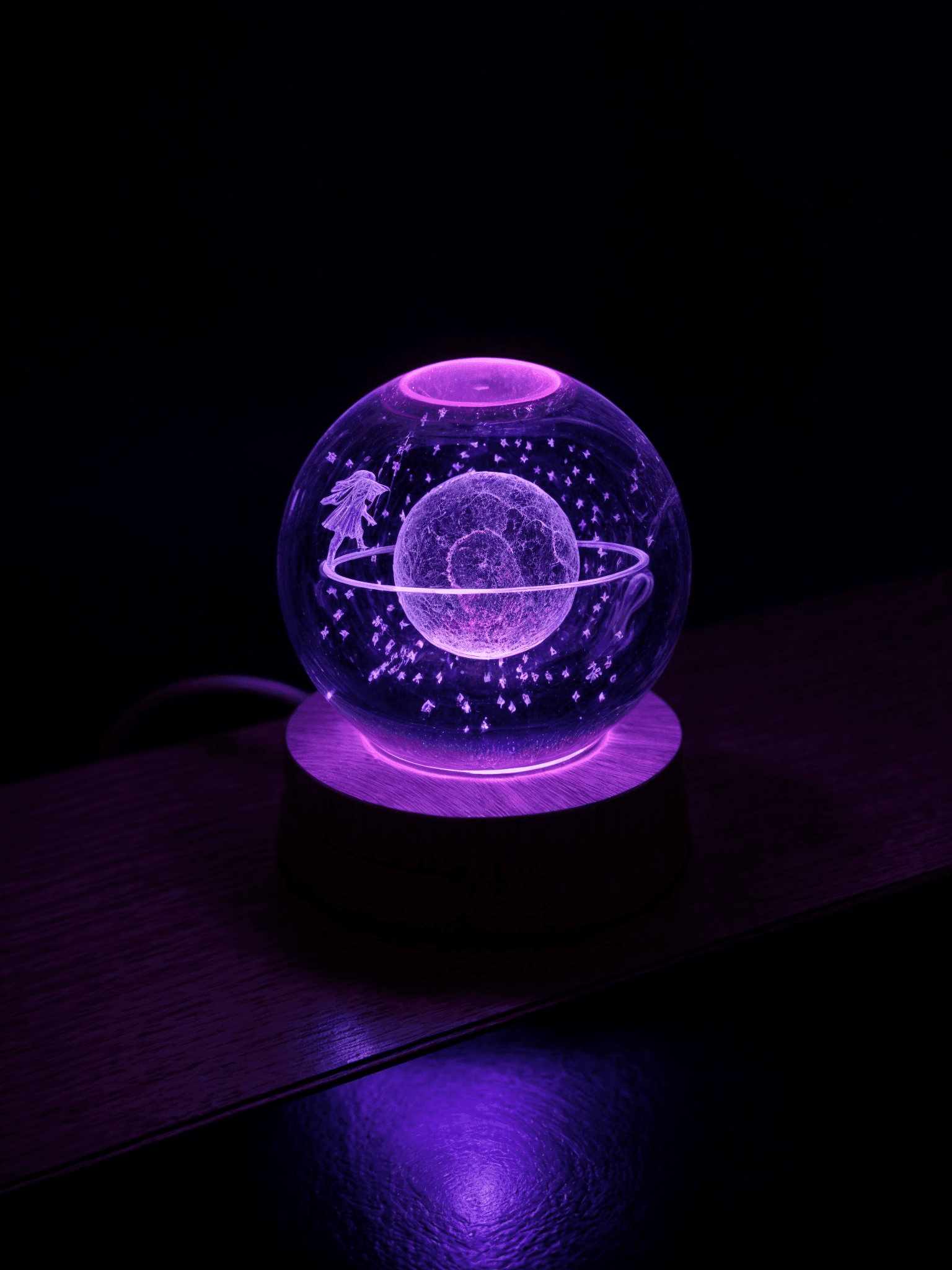 Renk Değiştiren RGB Led Işıklı Satürn Kız Cam Kar Küresi Kristal Gezegen Küre Sevgiliye Hediye