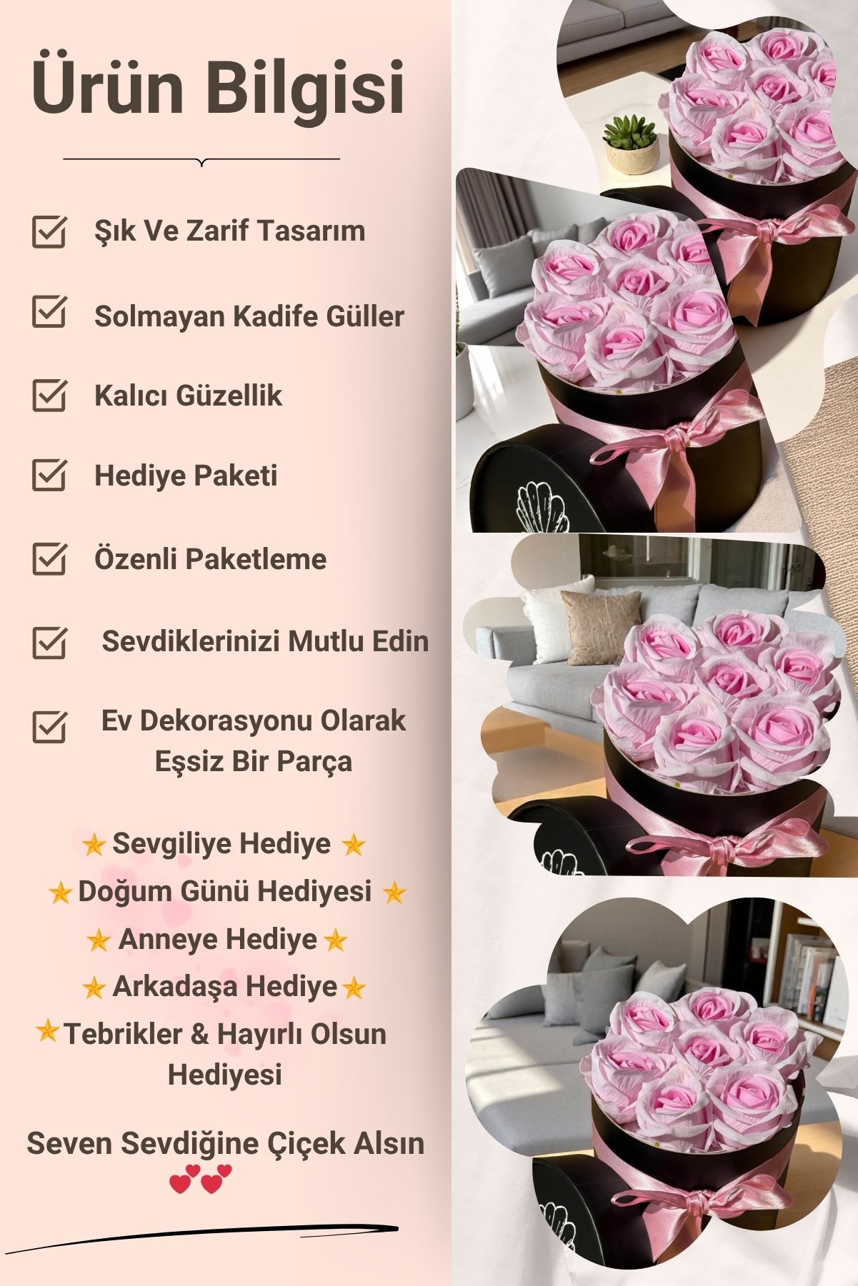 Solmayan Çiçek Buketi Pembe Sevgiliye Anneye Arkadaşa Hediye Doğum Günü Hediyesi