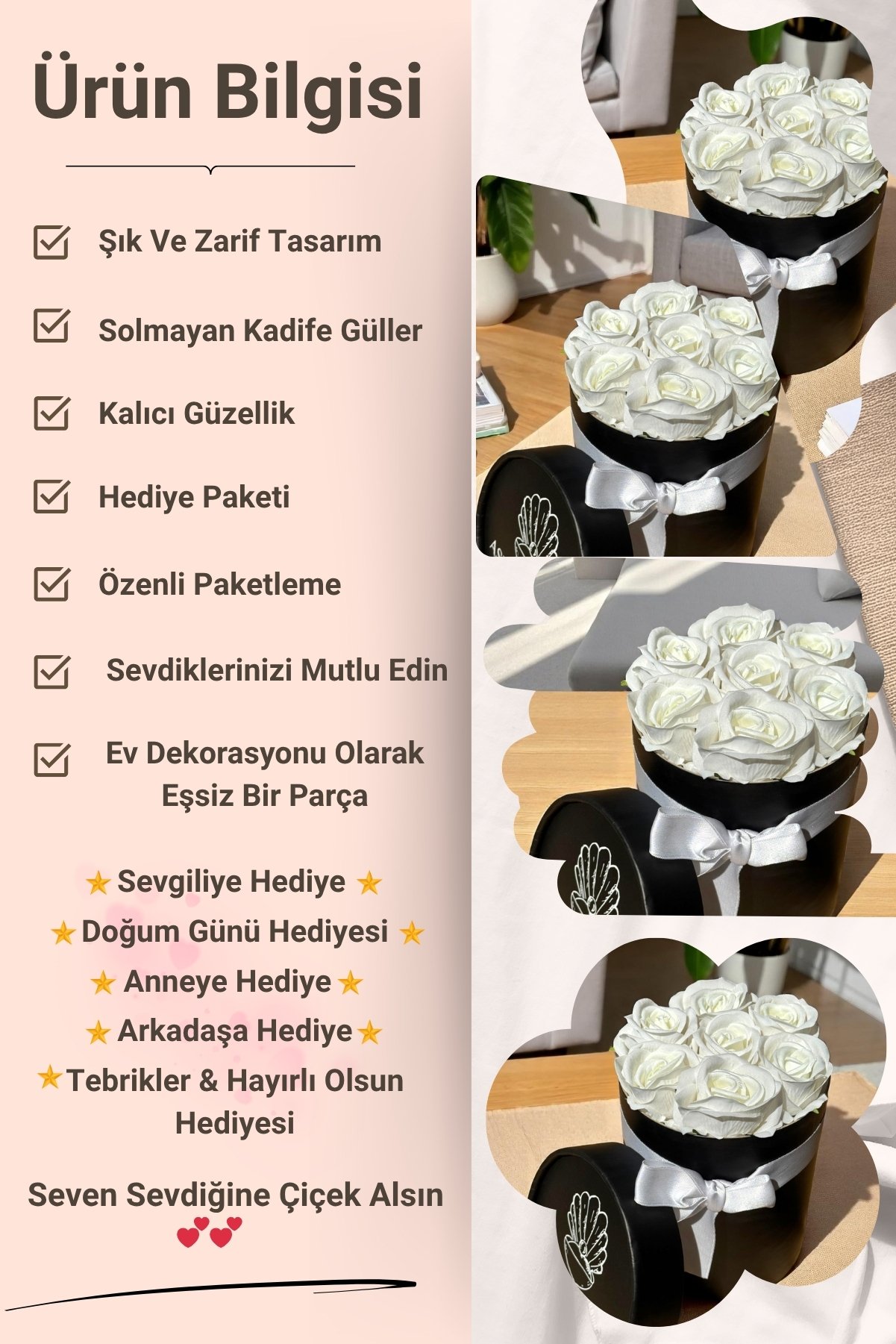 Solmayan Çiçek Buketi Beyaz Sevgiliye Anneye Arkadaşa Hediye Doğum Günü Hediyesi