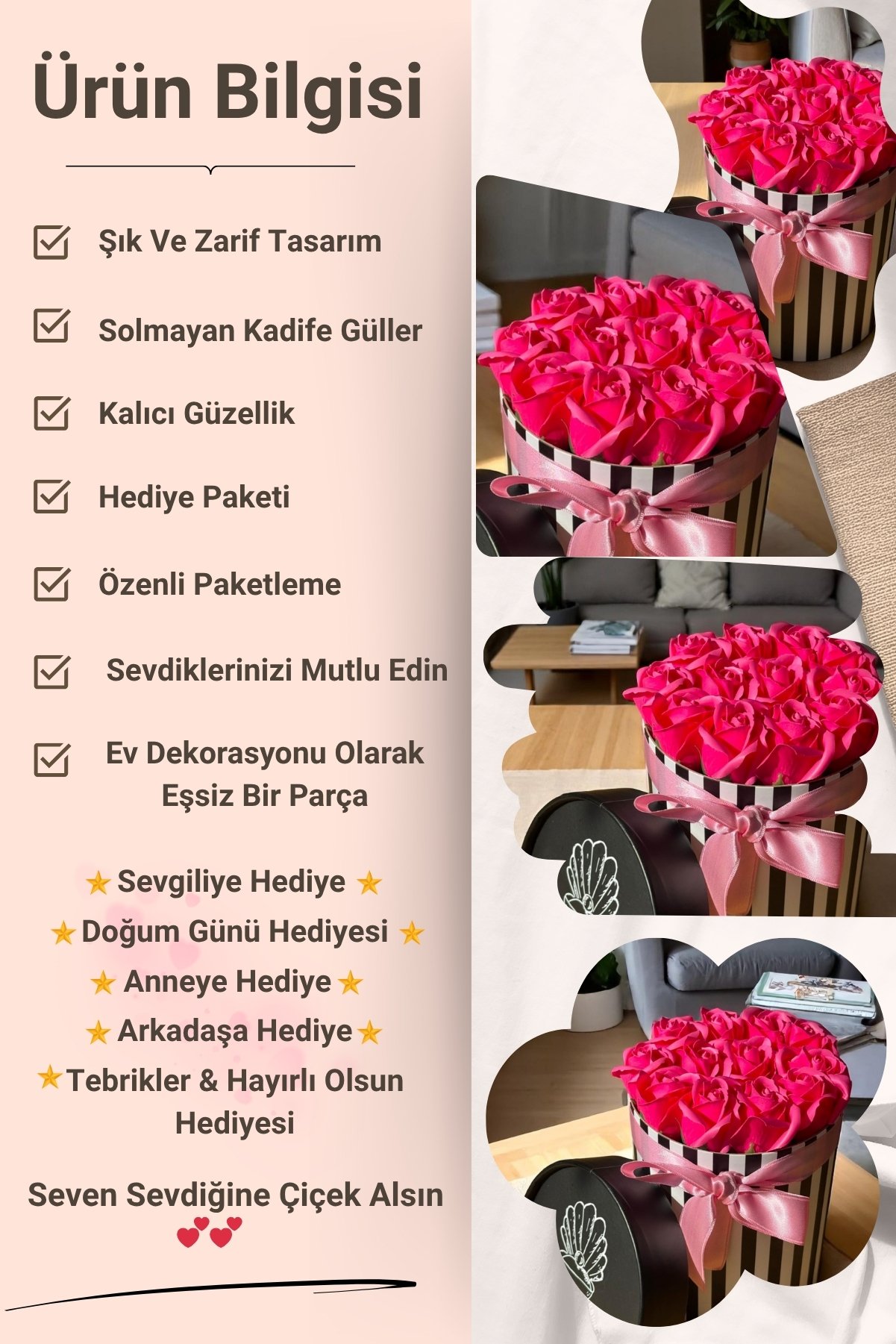 12'li Kokulu Gül Kutusu Pembe Hediyelik Çiçek Anneye Arkadaşa Doğum Günü Hediyesi