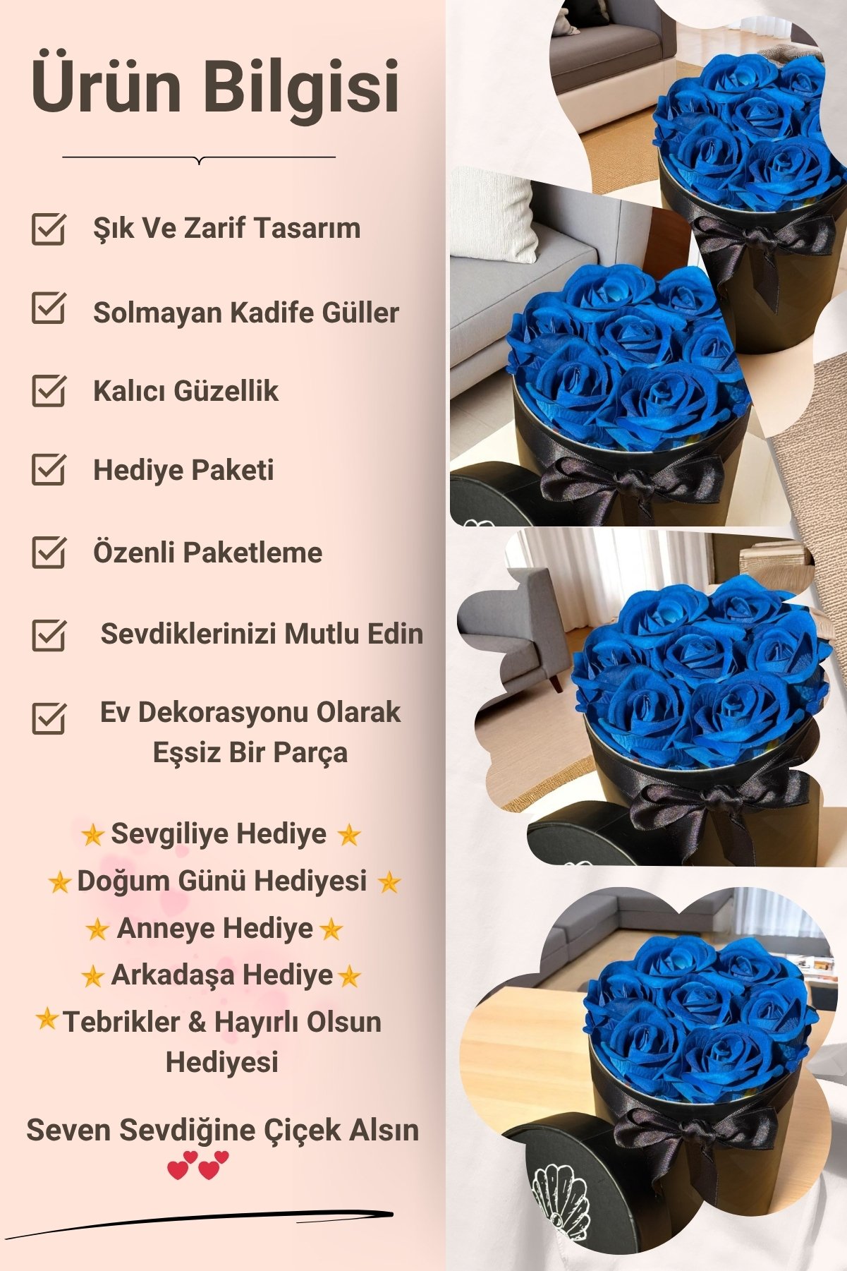 Solmayan Çiçek Buketi Mavi Sevgiliye Anneye Arkadaşa Hediye Doğum Günü Hediyesi