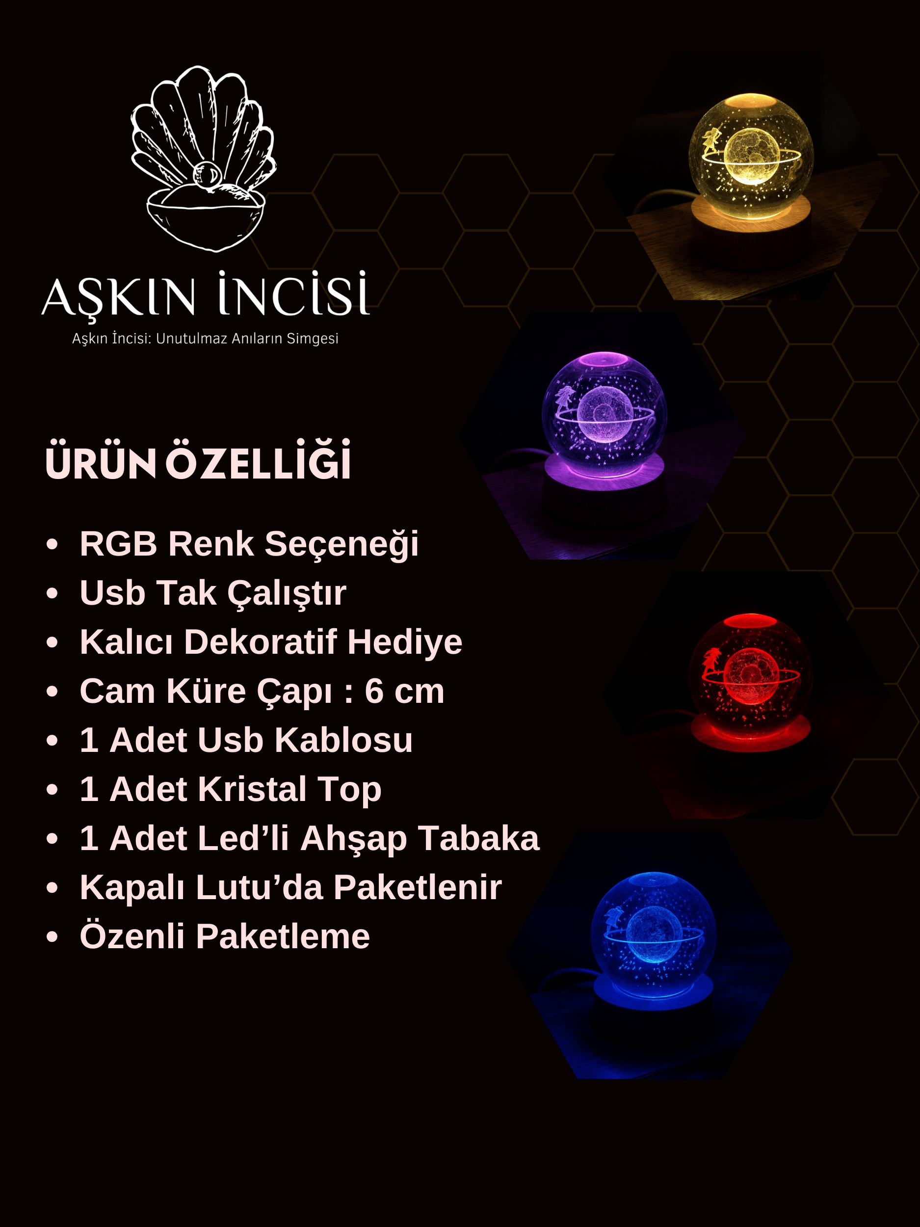 Renk Değiştiren RGB Led Işıklı Satürn Kız Cam Kar Küresi Kristal Gezegen Küre Sevgiliye Hediye