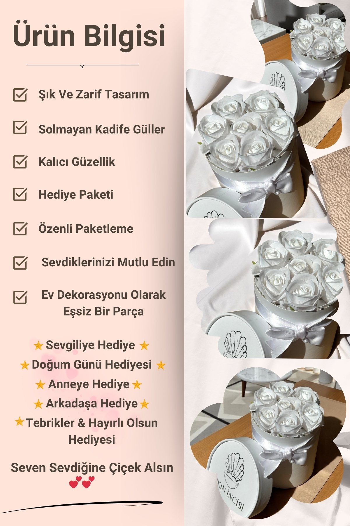 Sevgiliye Özel Hediye Gül Kutusu Beyaz Hediyelik Çiçek Doğum Günü Hediyesi