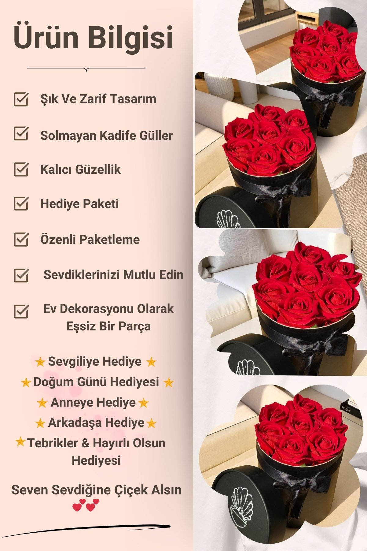 Solmayan Çiçek Buketi Kırmızı Sevgiliye Anneye Arkadaşa Hediye Doğum Günü Hediyesi
