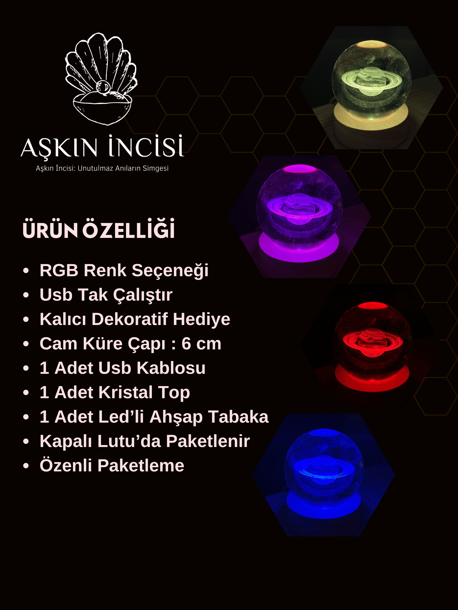 Renk Değiştiren RGB Led Işıklı Samanyolu Kristal Cam Kar Küresi Sevgiliye Hediye