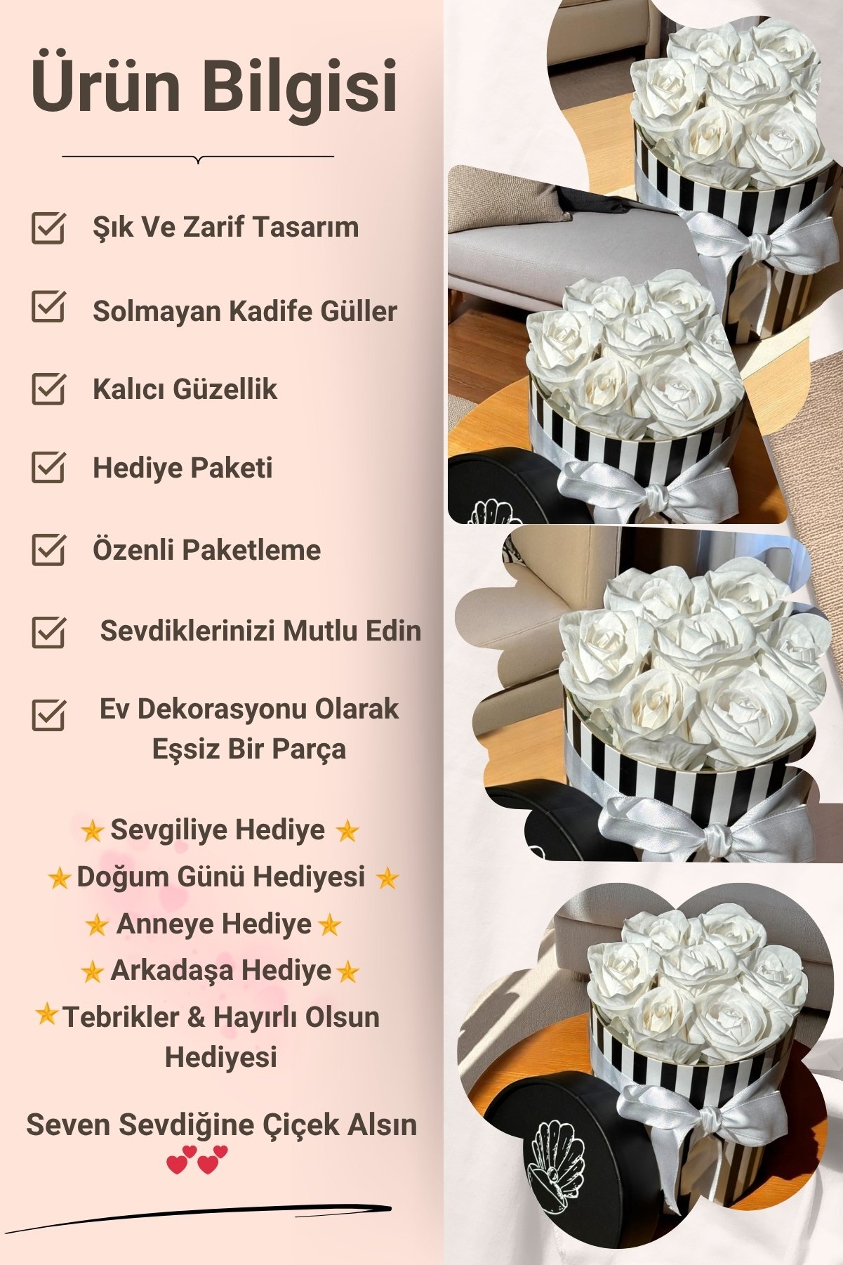 Solmayan Çiçek Buketi Beyaz Sevgiliye Anneye Arkadaşa Hediye Doğum Günü Hediyesi