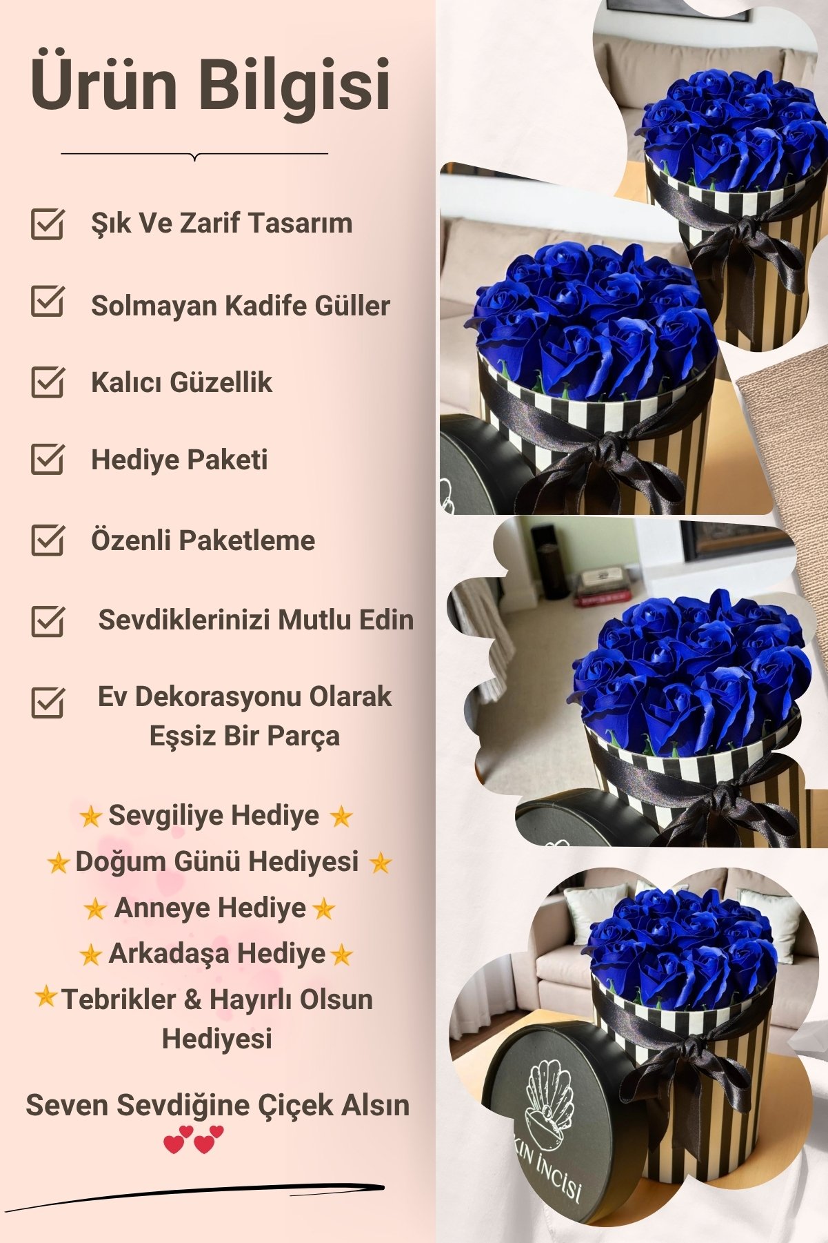 12'li Kokulu Gül Kutusu Mavi Hediyelik Çiçek Anneye Arkadaşa Doğum Günü Hediyesi