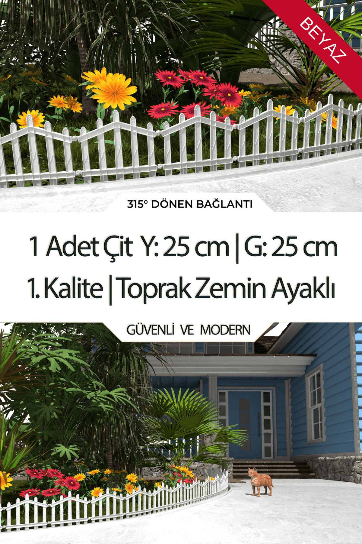 Dekoratif Plastik Bahçe Çiti ve Peyzaj Çiti 1 ADET ÇİT (Y: 25 CM / G: 25 CM) TOPRAK AYAKLI