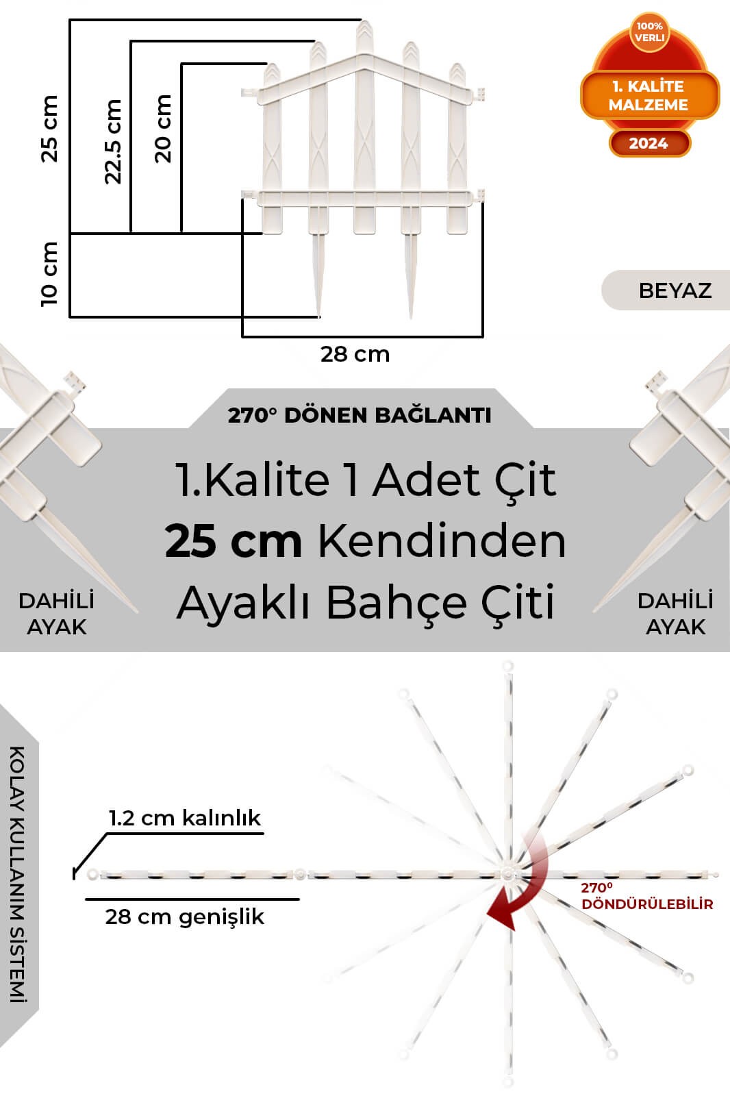 Dekoratif Plastik Bahçe Çiti ve Peyzaj Çiti 1 ADET ÇİT (Y: 25 CM / G: 25 CM) TOPRAK AYAKLI