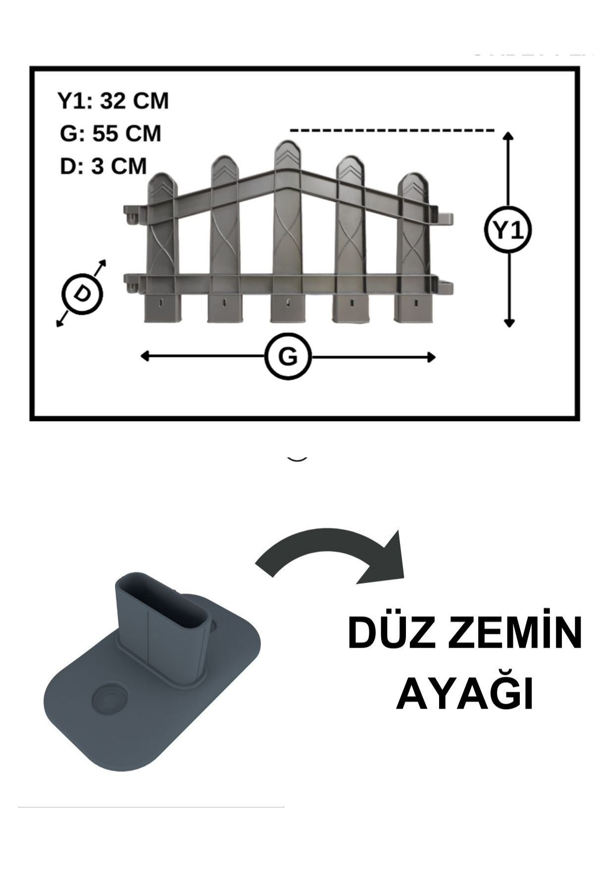 Dekoratif Plastik Alan Oluşturma ve Bahçe Çiti 8 ADET ÇİT (Y: 32 CM / G: 4.4 M) SERT ZEMİN AYAKLI