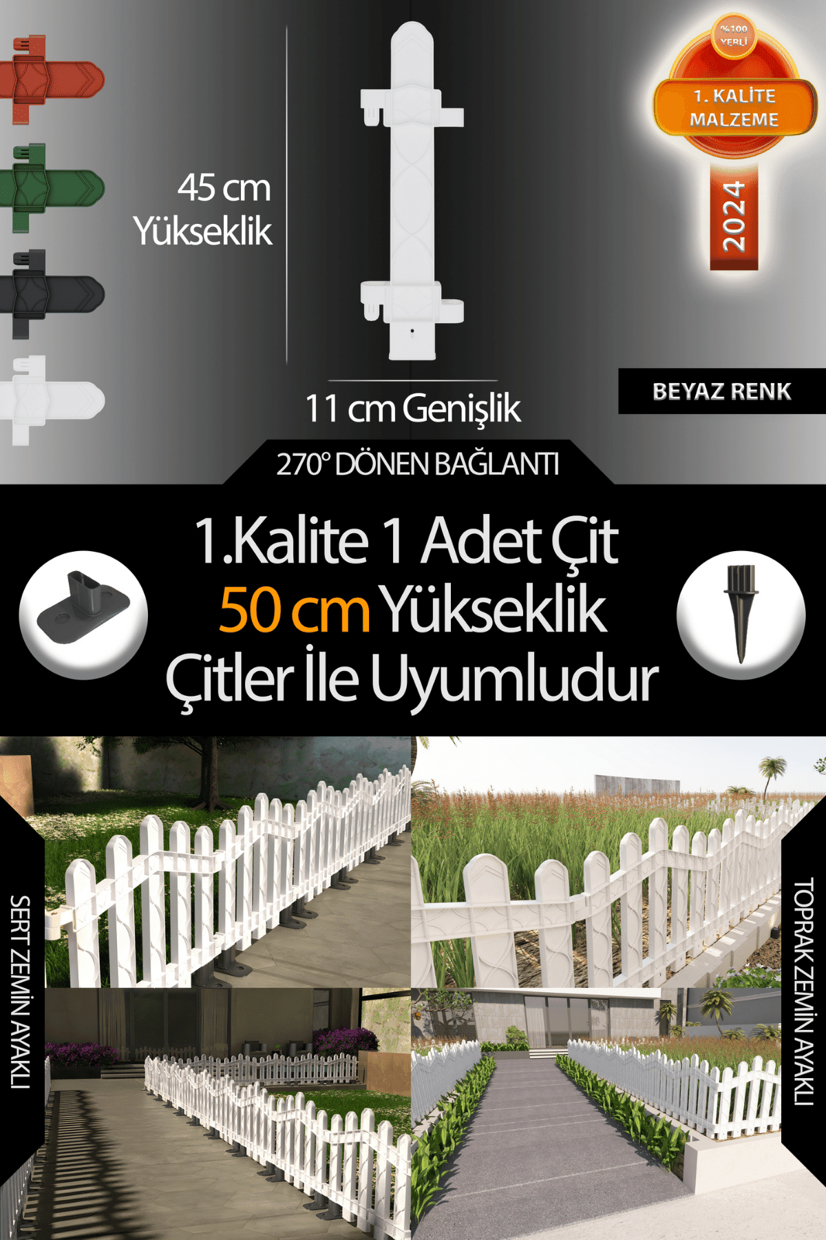 Uzunluk - Köşe - Kenar Tamamlama Çiti - 50 Cm Yükseklik Çit ile Uyumludur