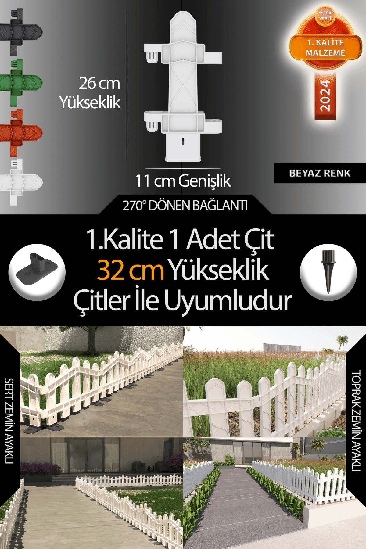 Uzunluk - Köşe - Kenar Tamamlama Çiti - 32 Cm Yükseklik Çit ile Uyumludur