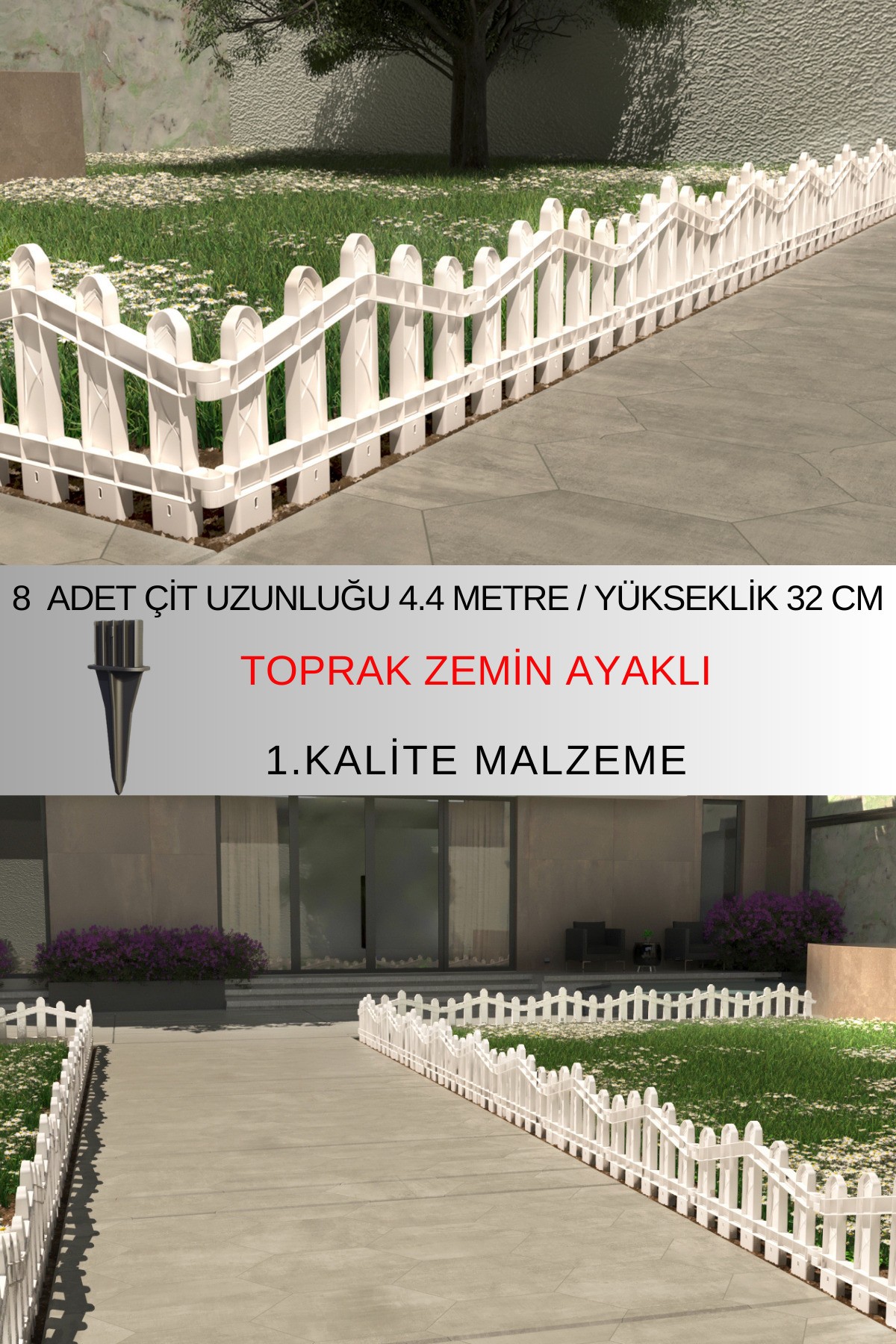 Dekoratif Plastik Bahçe ve Peyzaj Çiti 8 ADET ÇİT (Y: 32 CM / G: 4.4 M) TOPRAK AYAKLI