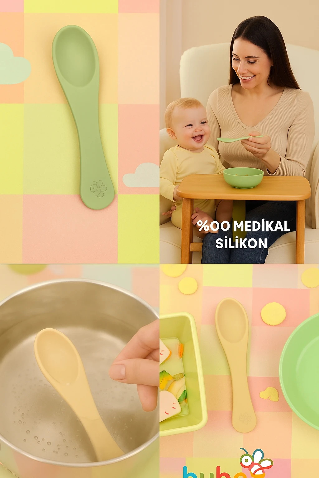 Bubee Medikal Silikon Mama Kaşığı – İlk Ek Gıda Dönemi İçin