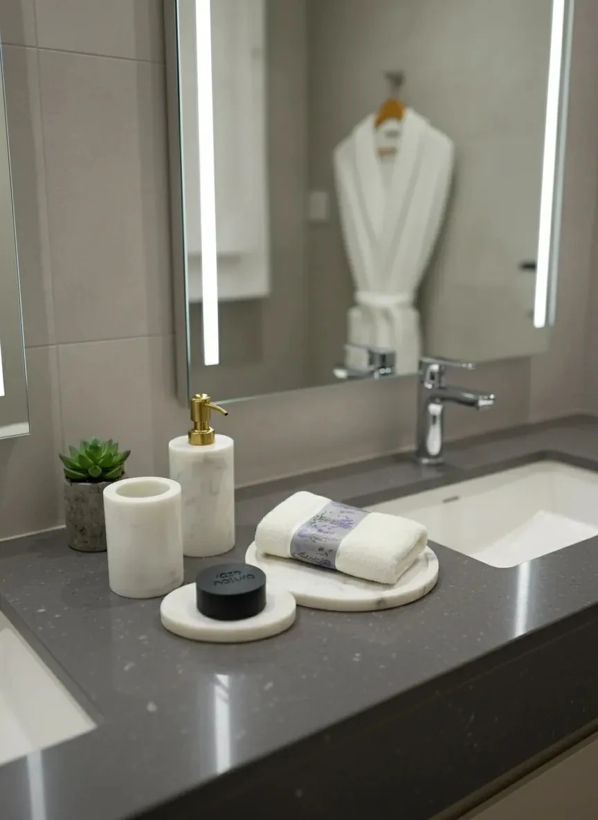 4 PARÇA BEYAZ MERMER BANYO SETİ