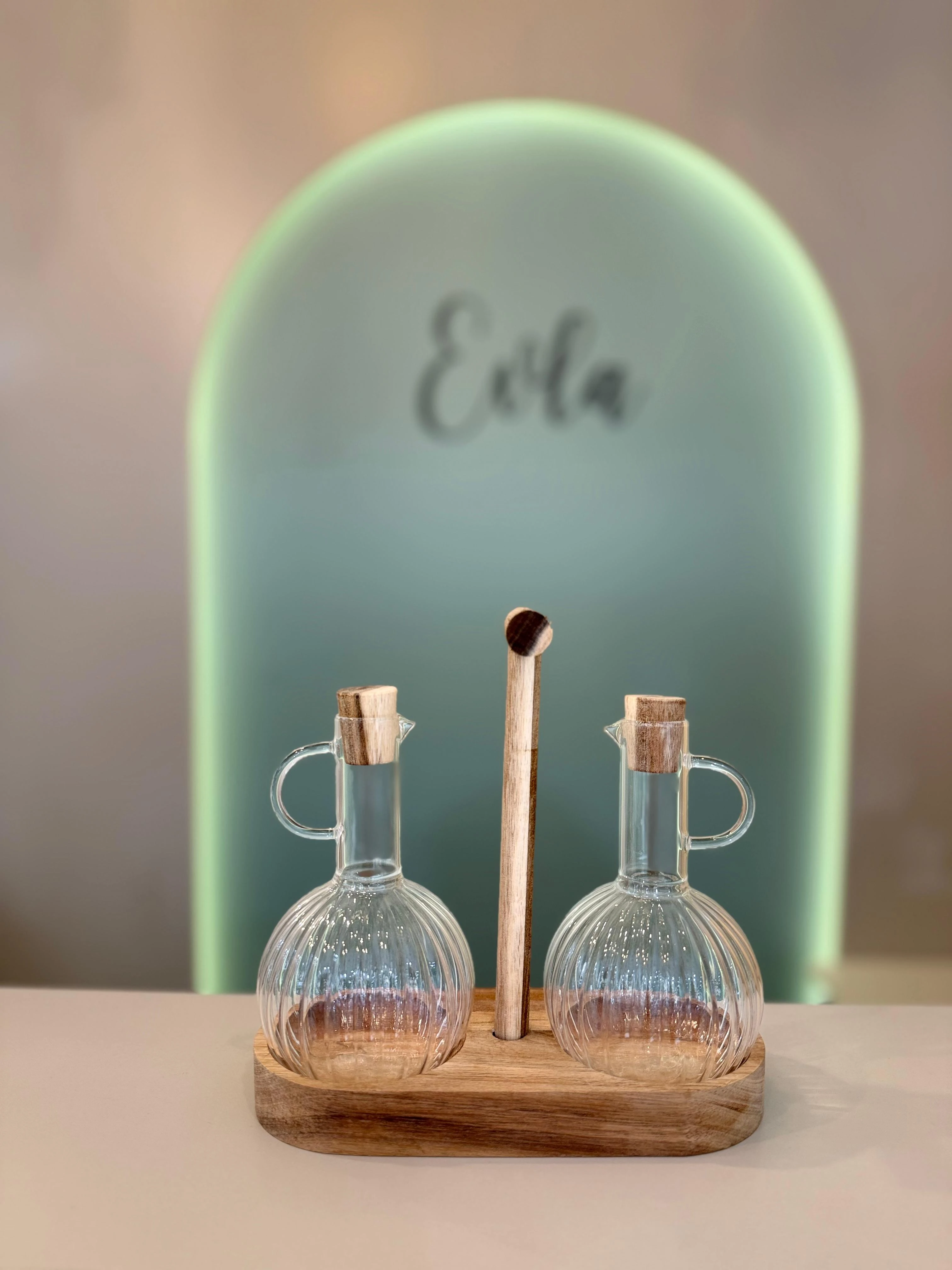 AKASYA STANDLI 2 Lİ CAM YAĞLIK