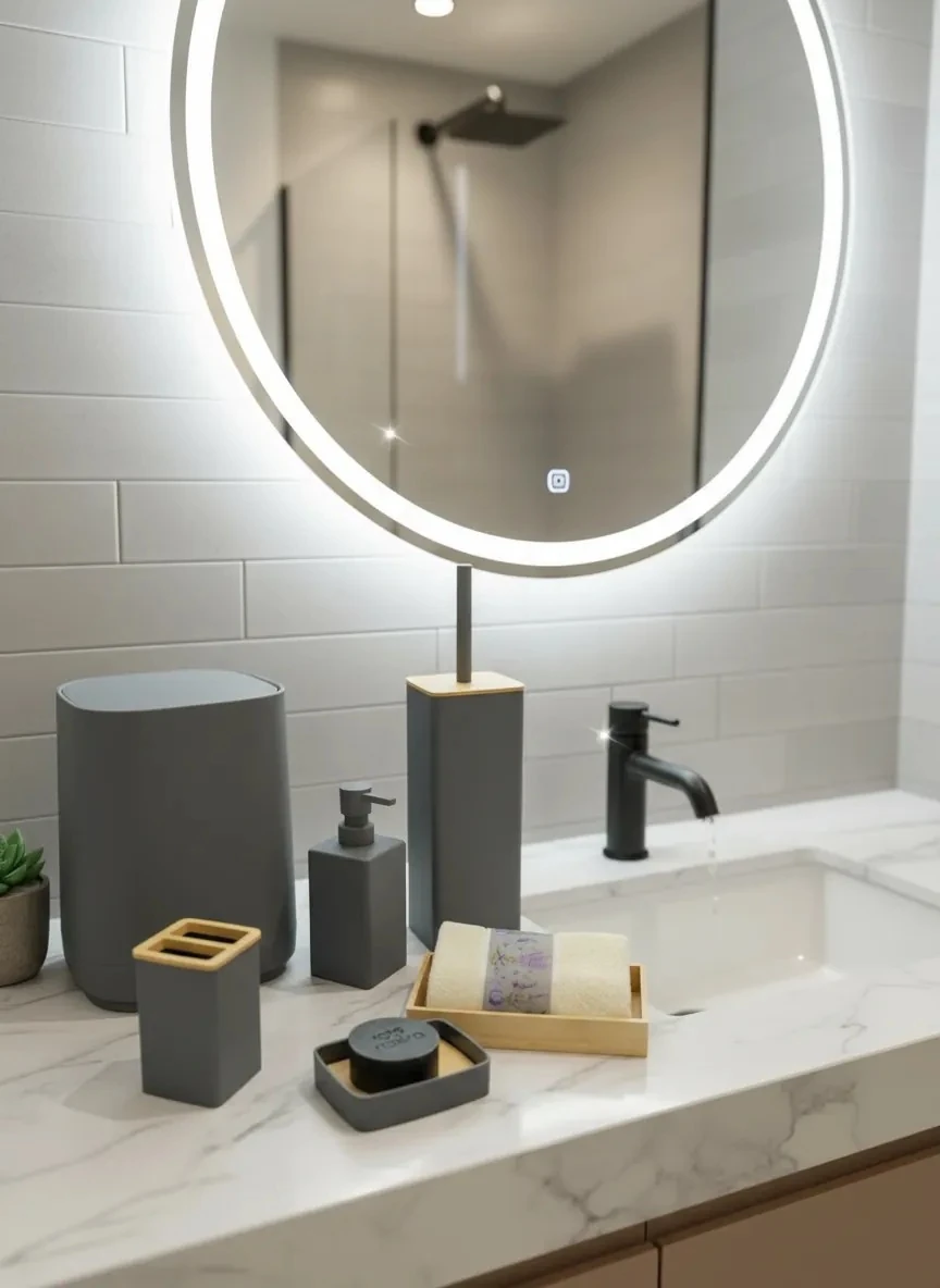 AKRİLİK BAMBU 6 PARÇA BANYO SETİ