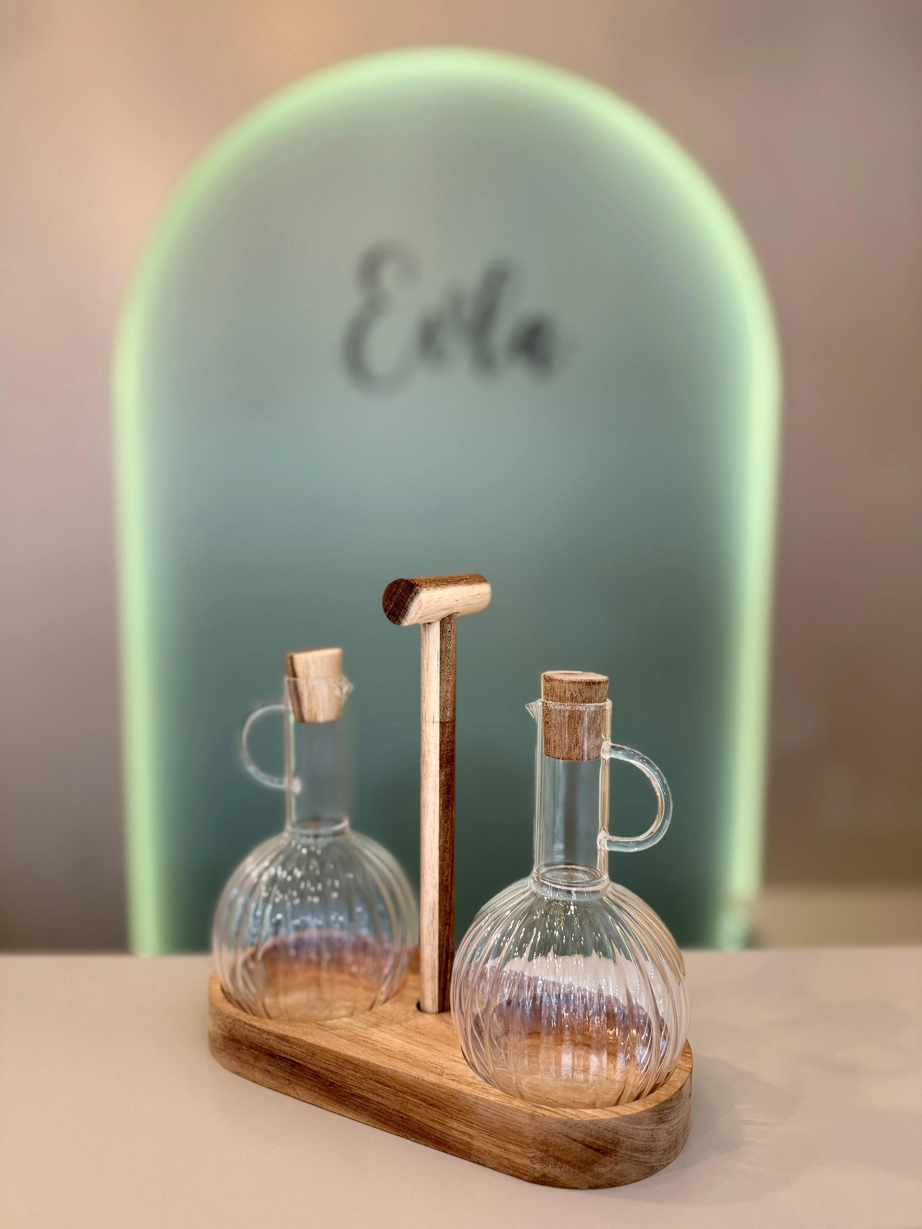 AKASYA STANDLI 2 Lİ CAM YAĞLIK