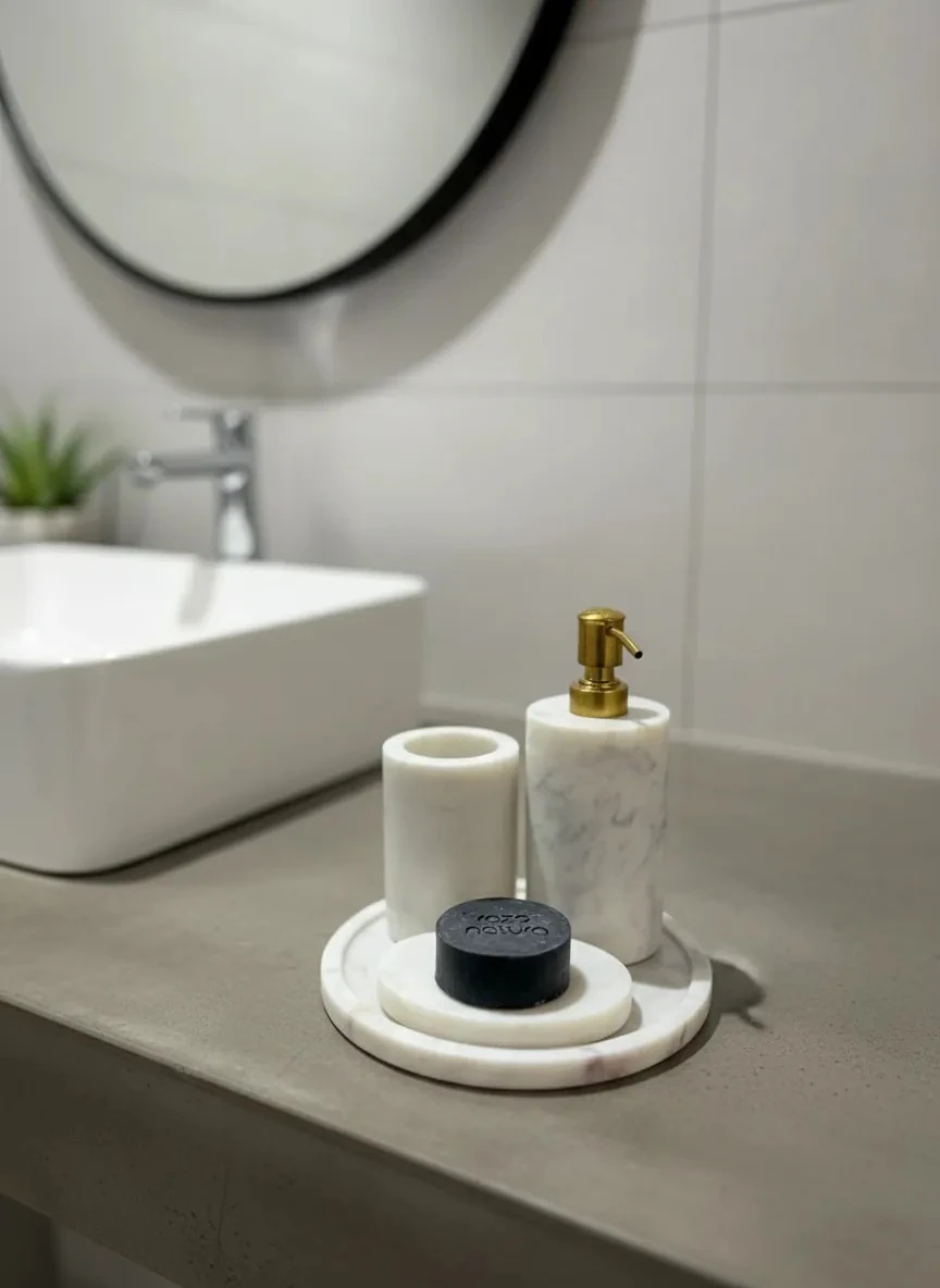 4 PARÇA BEYAZ MERMER BANYO SETİ