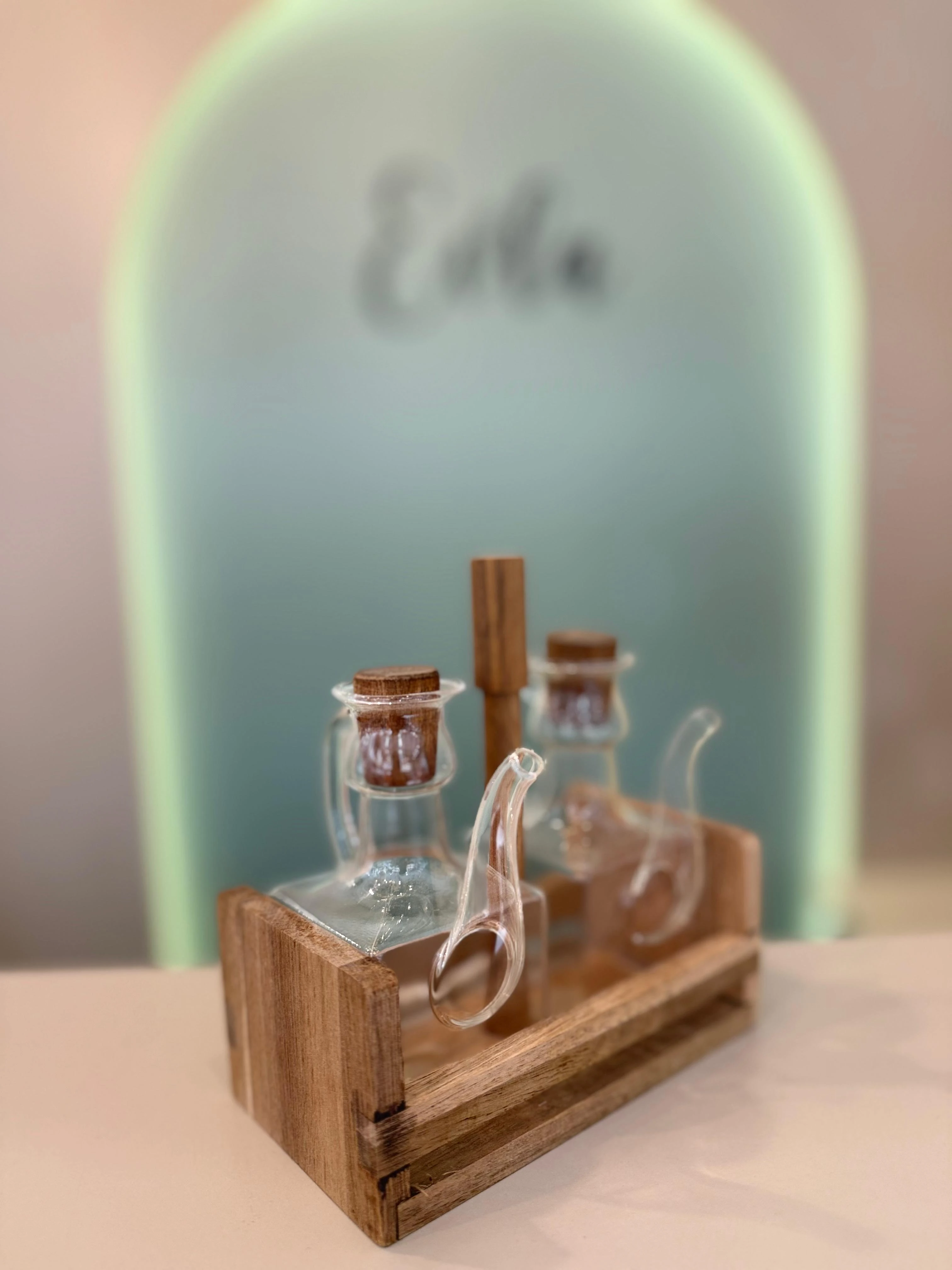 AKASYA STANDLI 2 Lİ CAM YAĞLIK 