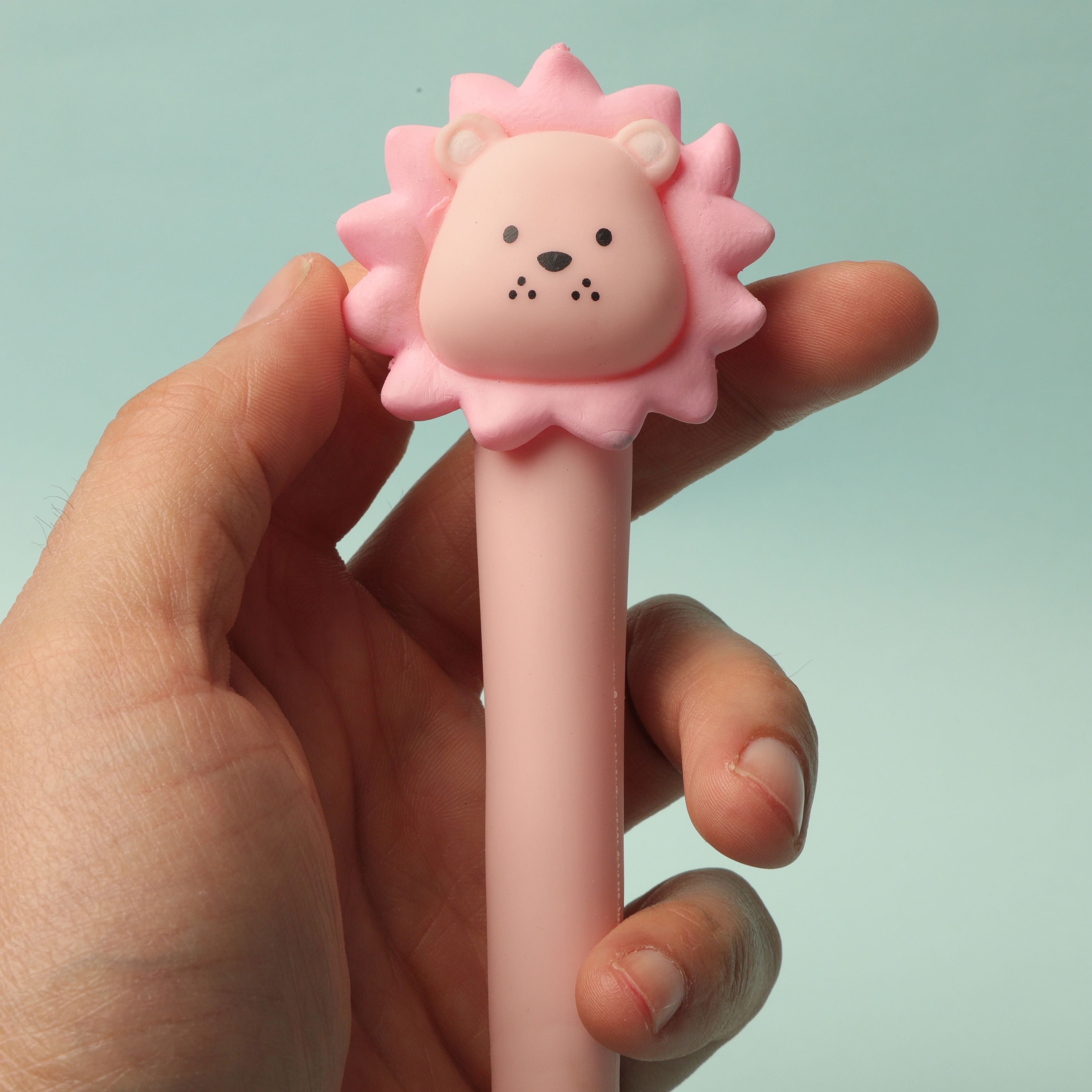 Neesa Aslan Kafalı Squishy Kokulu Kalem - Pembe Gövde