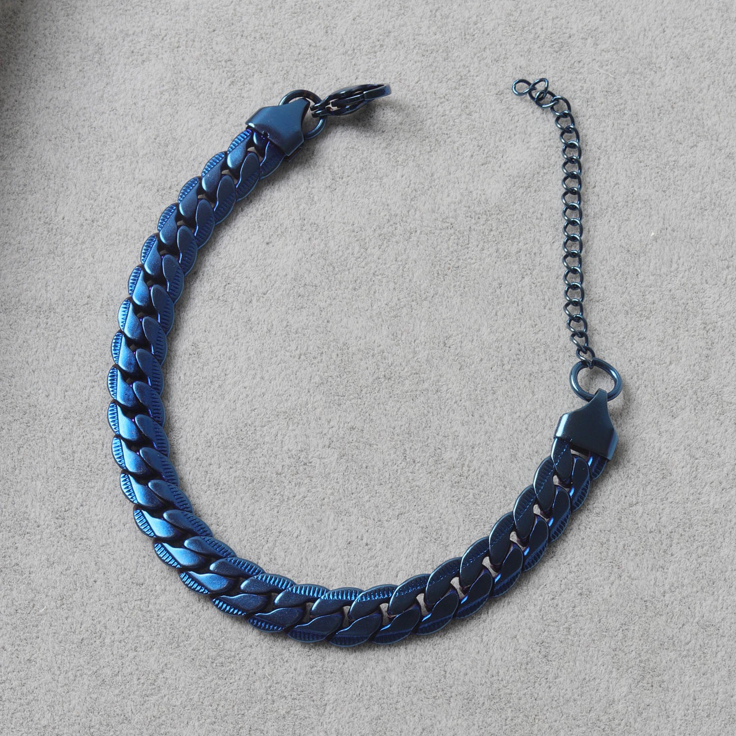 Neesa Çelik Yassı Zincir Bileklik 18cm+5cm - Gece Mavisi