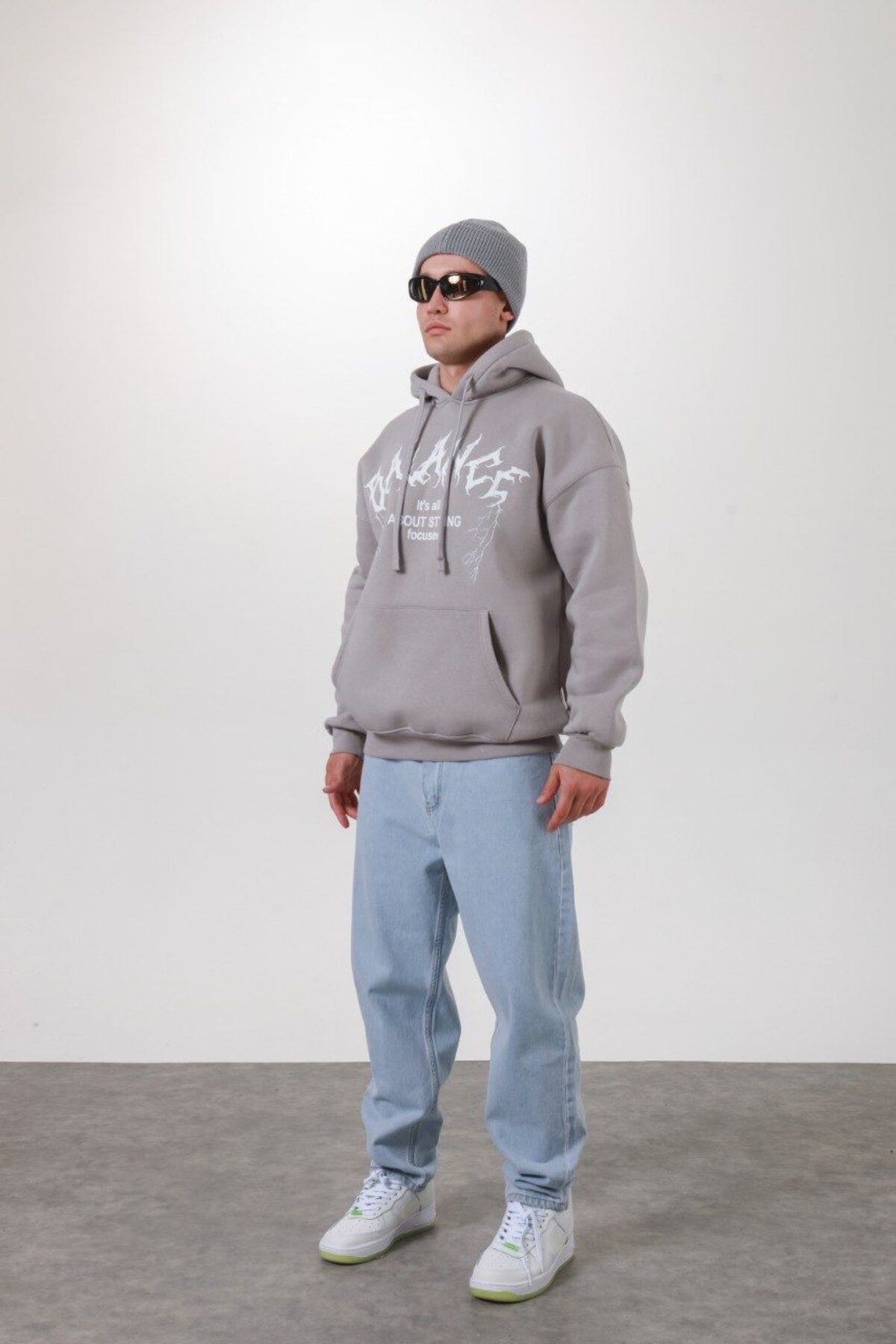 erkek kapşonlu oversıze sweatshirt