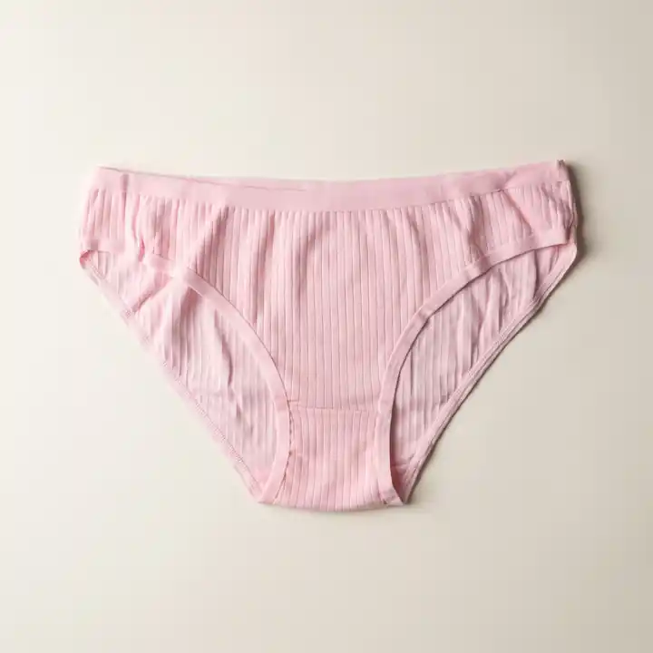Kadın Pudra Pembe Ribana (Fitilli) Pamuklu Esnek Bikini Külot – görsel 2