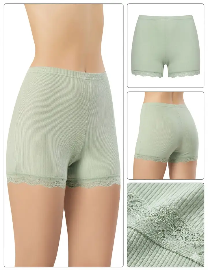 İncili Tekstil Kadın 3'lü Dantel Paçalı Fitilli Boxer Şort Seti - Siyah, Yeşil, Gri – görsel 3