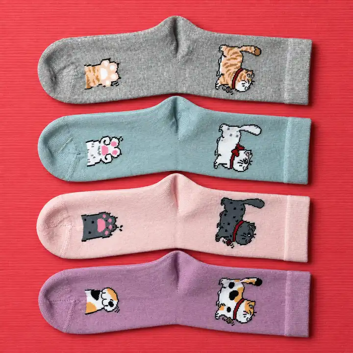 4'lü Set - Sevimli Kedi Desenli Dikişsiz Çocuk Çorabı | Soft Yıkama Yumuşak Dokulu Kız/Erkek Çorap – görsel 2
