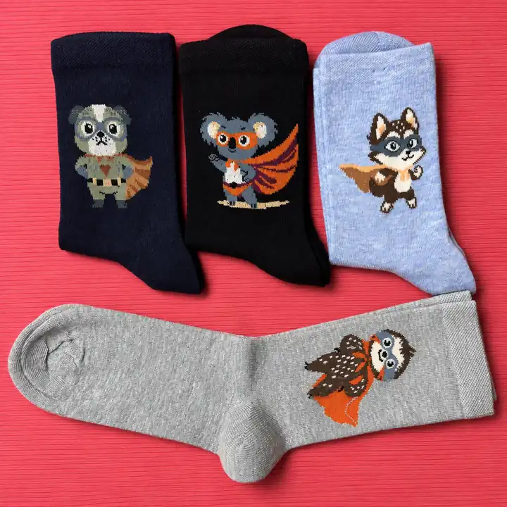 4'lü Set - Süper Kahraman Hayvanlar Desenli Dikişsiz Çocuk Çorabı | Koala ve Tembel Hayvan Figürlü Yumuşak Çorap – görsel 3
