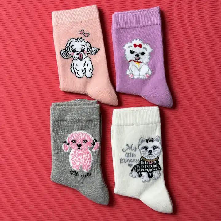 4'lü Set - Süslü Köpek Desenli Dikişsiz Çocuk Çorabı | My Little Princess Temalı Yumuşak Dokulu Kız Çorabı – görsel 3