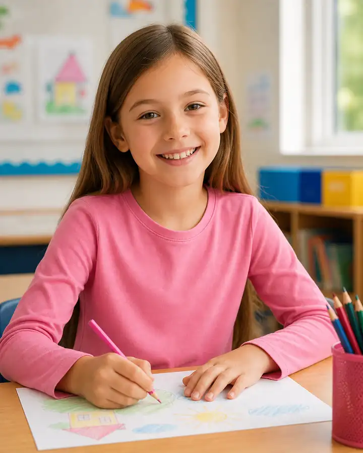 Pembe Kız Çocuk Uzun Kollu Sade Tişört - Okula Dönüş – görsel 2