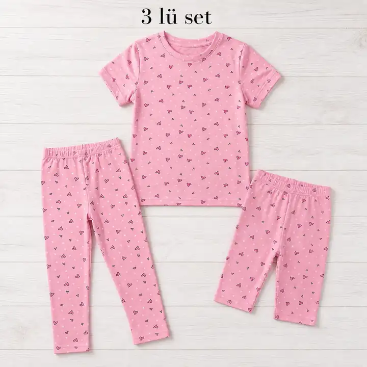 Kız Çocuk Tişört-Kapri-Tayt 3'lü Set – görsel 4