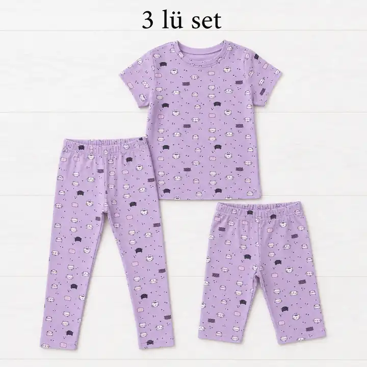 Kız Çocuk Tişört-Kapri-Tayt 3'lü Set – görsel 2
