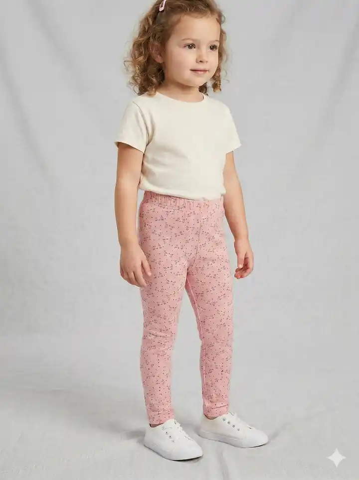 Pembe Kedi Desenli Pamuklu Kız Çocuk Tayt