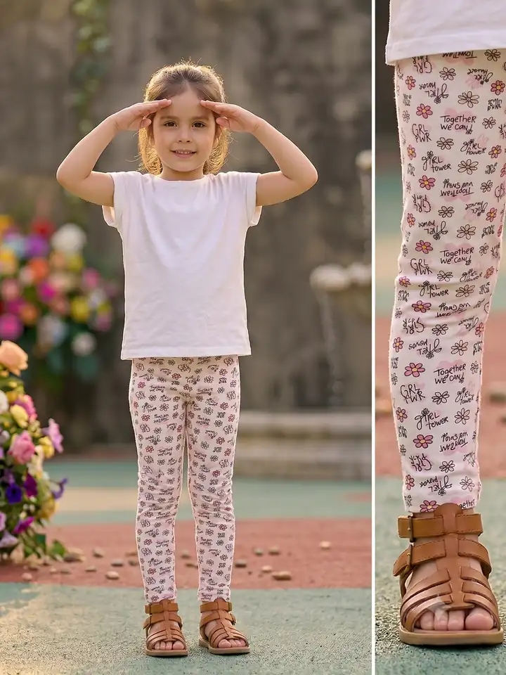 İncili Tekstil Kız Çocuk Beyaz Renk Çiçek Desenli Pamuklu Tayt