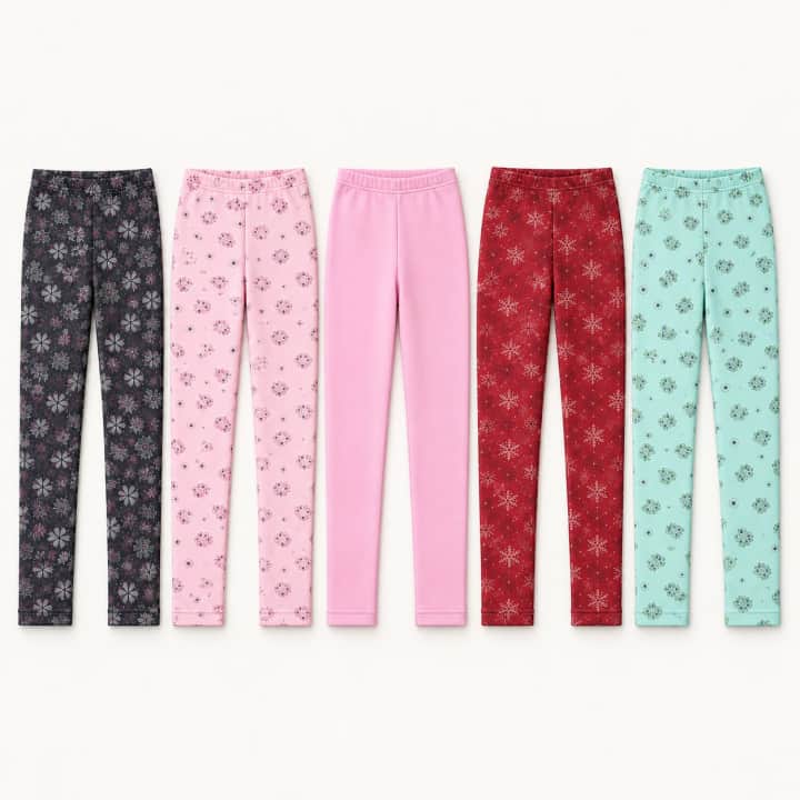 5'li Kız Çocuk İçi Şardonlu Kışlık Tayt - Pembe ve Mint Yeşili Set