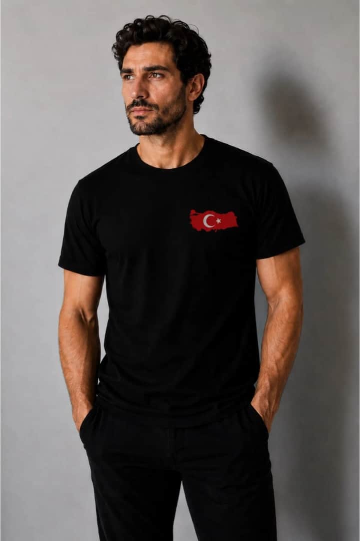 İncili Tekstil Türkiye Temalı Dünya Kupası Baskılı Slim Fit Erkek Tişört %100 Pamuklu Penye Dijital Baskı - Siyah Baskı 6
