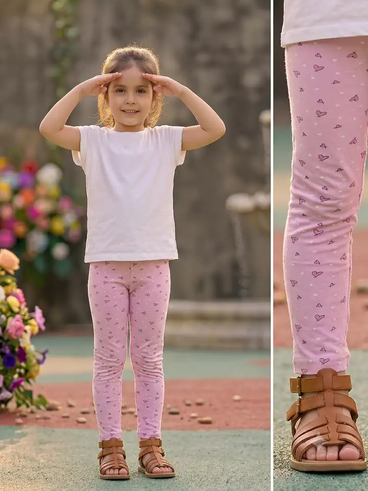 İncili Tekstil Kız Çocuk Pembe Renk Kalp Desenli Pamuklu Tayt