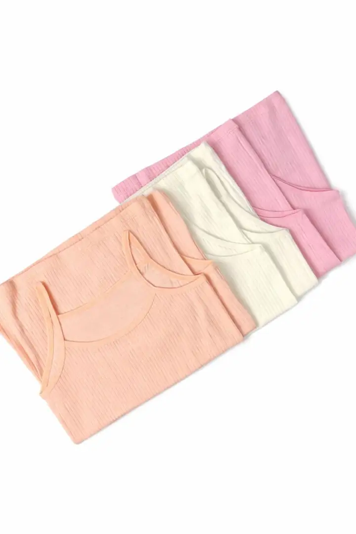 İncili Tekstil Kız Çocuk Fitilli Askılı Atlet 6’lı Set | Pembe-Şeftali-Ekru (Her Renkte 2 Adet) – görsel 2