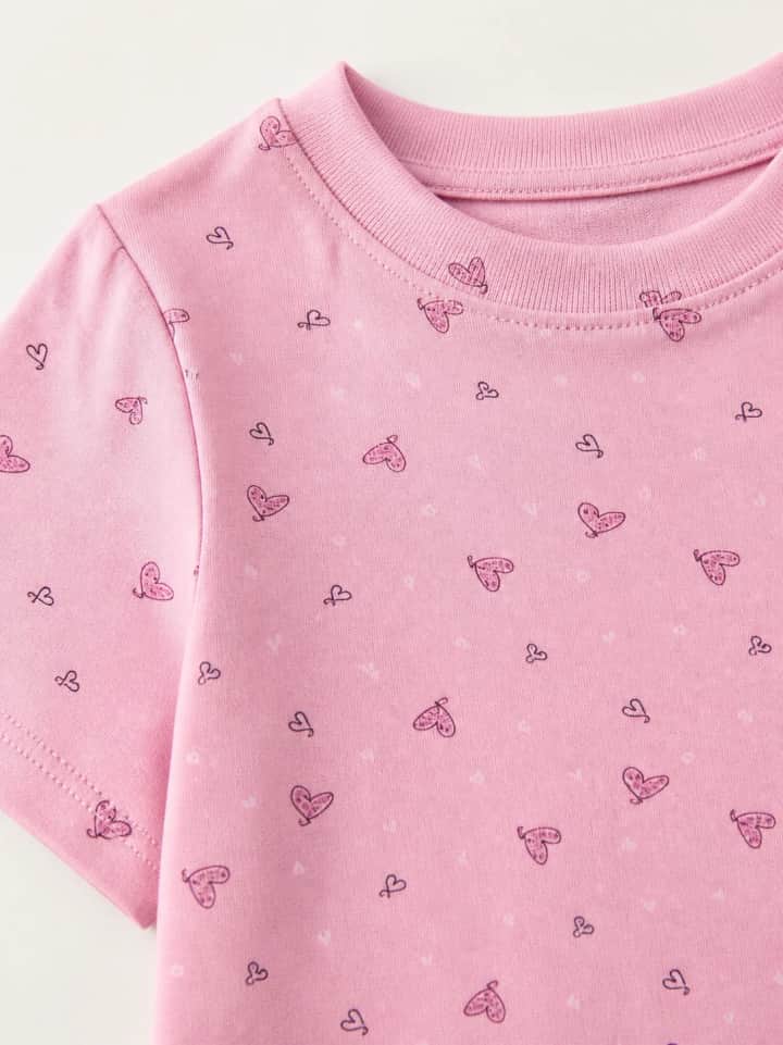 İncili Tekstil Kız Çocuk Pembe Renk Kalp Desenli Pamuklu Tişört – görsel 3