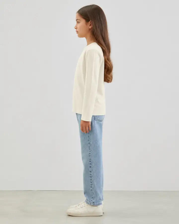 Krem Unisex Çocuk Basic Uzun Kollu Tişört - Yeni Dönem Stili (Kız Çocuk) – görsel 3